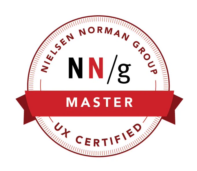 Badge showing Nielsen Norman Group UX master certification