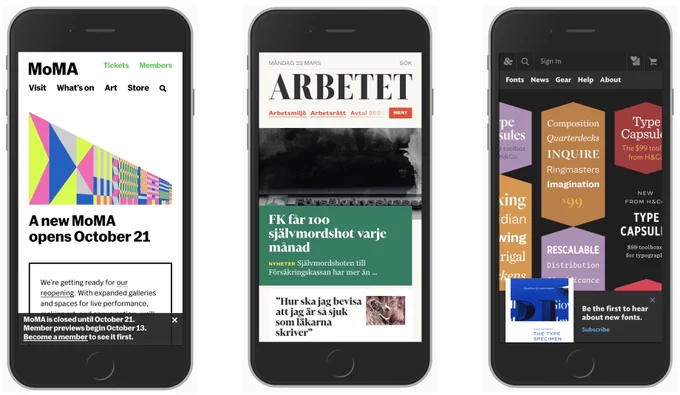 Examples of some interfaces, here no hamburger navigation needed.