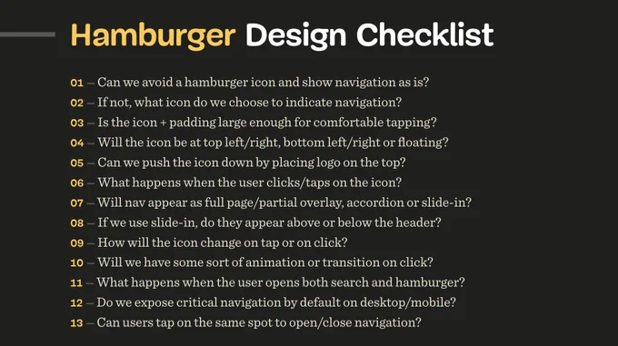 An example: the Hamburger Design Checklist