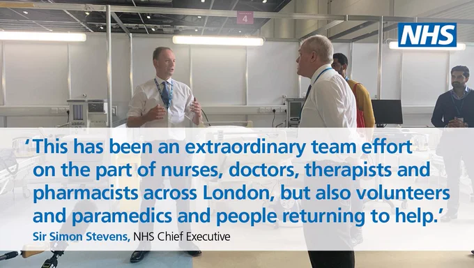 ‘This has been an extraordinary team effort on the part of nurses, doctors, therapists and pharmacists across London, but also volunteers and paramedics and people returning to help.’