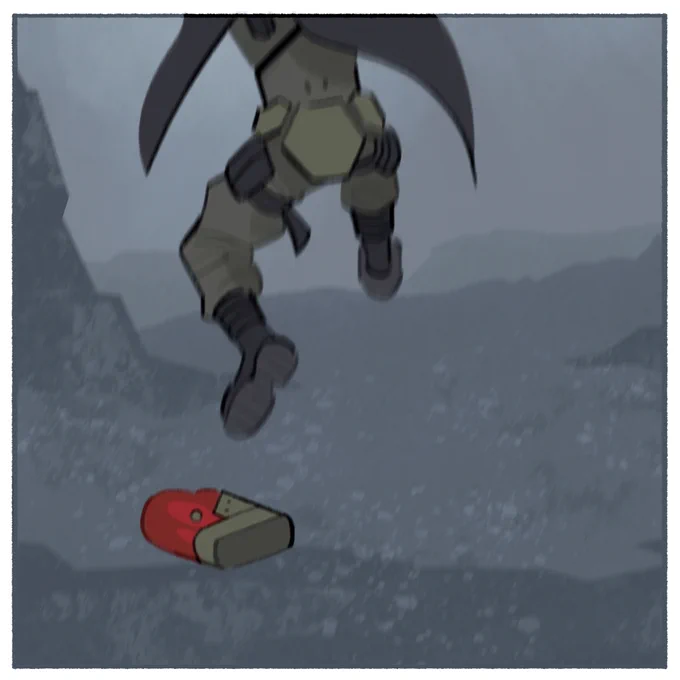 He jumps.