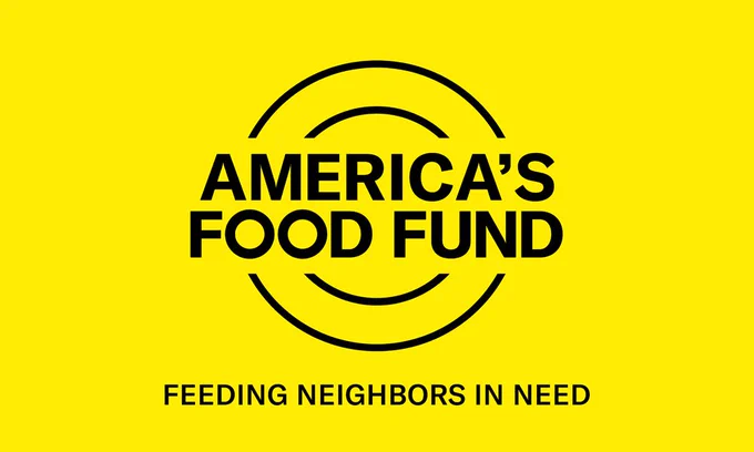 Black logo on a yellow background: America's Food Fund. Feeding neighbors in need.