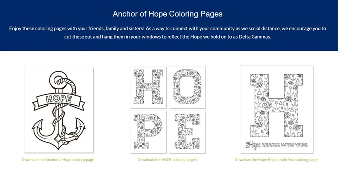 Screenshot from the website that shows the coloring pages