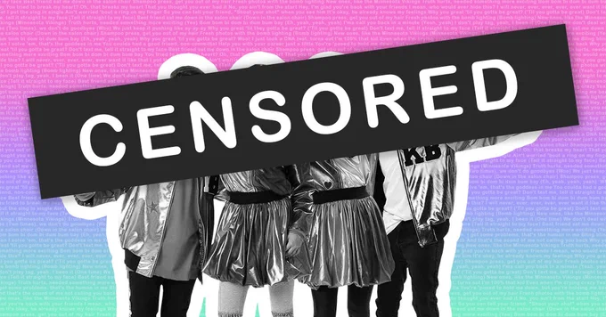 A colorful graphic with the bodies of kids has the words "CENSORED" written over it. 