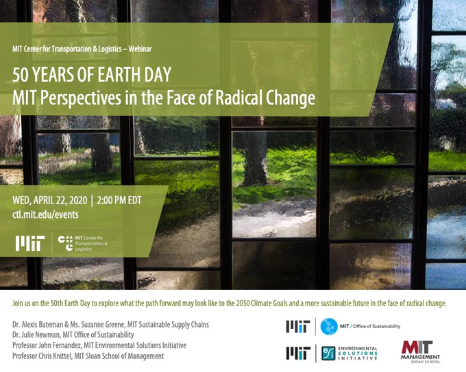50 years of earth day virtual event flyer with MIT Logo.