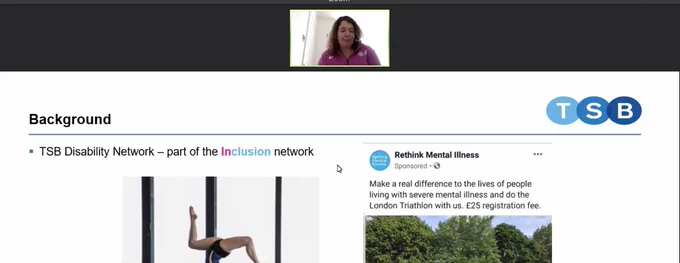 Screenshot of workshop slideshow and image of Sarah 