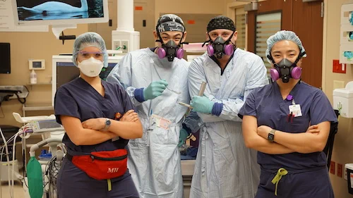 (L to R): Leslie Vargas-Galvan, MD; Christopher Di, MD; James Keith, MD; Sophie Dean, MD 