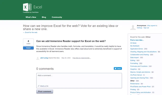 Picture of Immersive Reader in Excel 