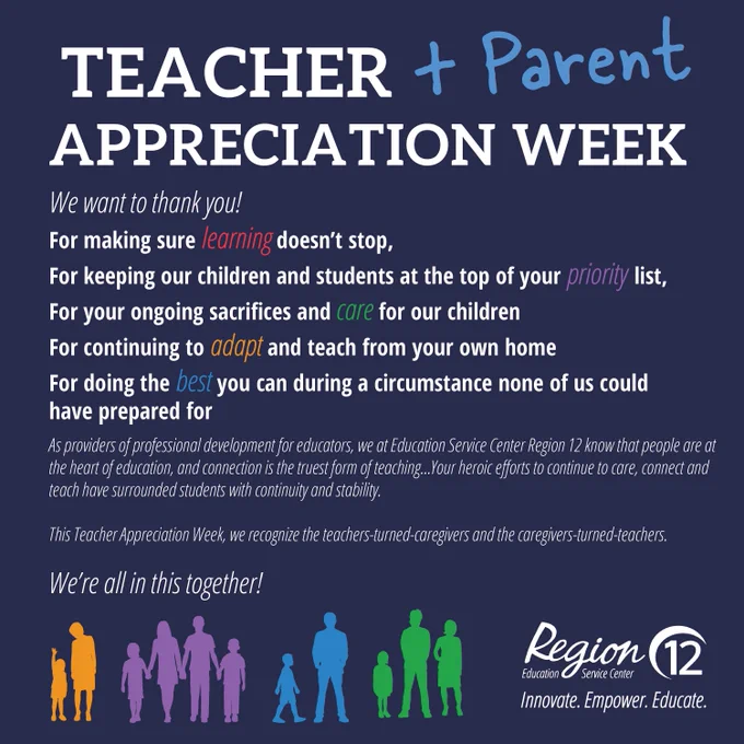Teacher & Appreciation Week - We want to thank you! For making sure learning doesn’t stop, for doing the best you can during a circumstance none of us could have prepared for. We’re all in this together!