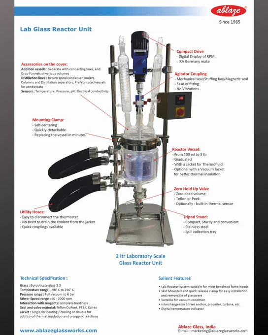 Lab glass reactor unit by ablaze glassworks description
