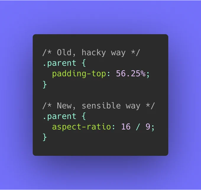 old:  `padding-top: 56.25%` new: `aspect-ratio: 16 / 9`