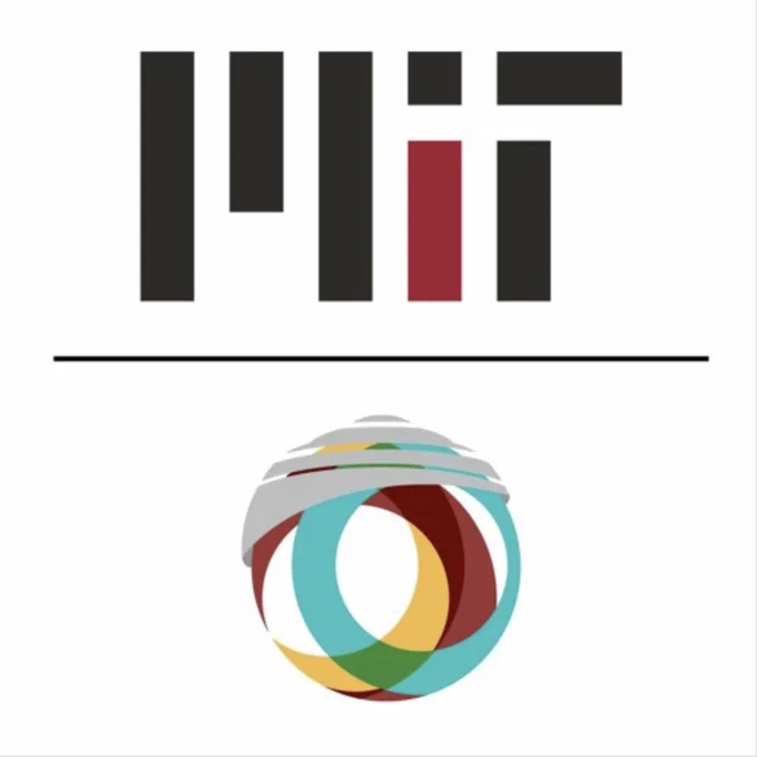 The MIT logo placed atop the J-WEL globe plus dome logo, separated by a think black line.