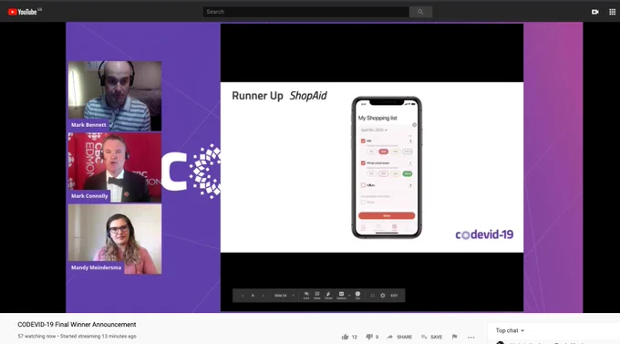 The CODEVID19 hackathon runner-up goes to ShopAid!