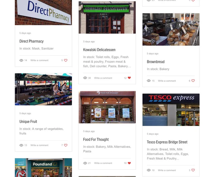Stock level information of stores on https://stocktaking.wixsite.com/shopaid