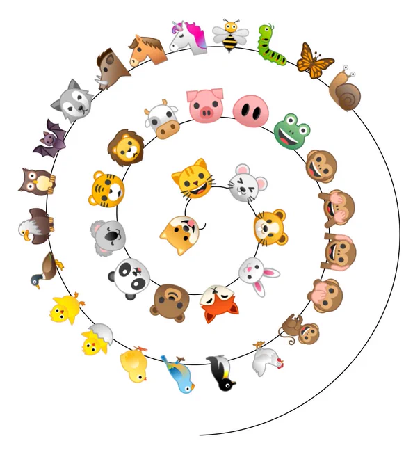 A spiral of animal emoji.