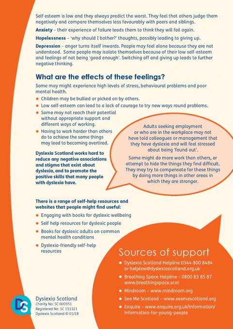Jpeg file of our leaflet on dyslexia and self esteem