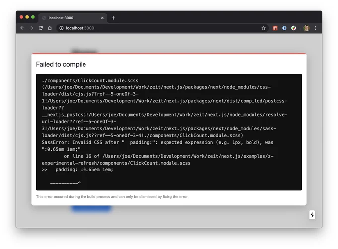 Before: the poorly formatted Sass error