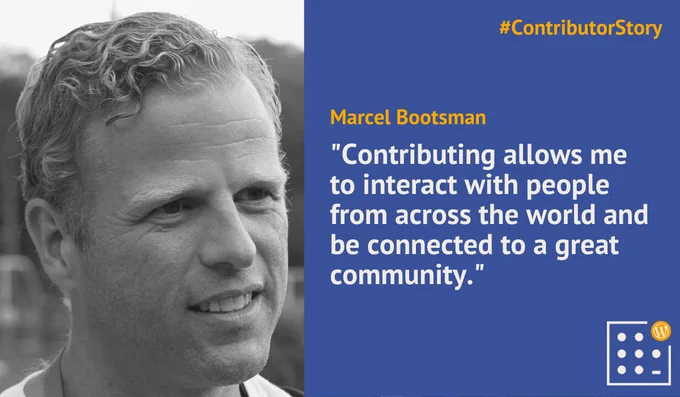 Picture from Marcel Bootsman and a quote about his experience as a WordPress contributor.