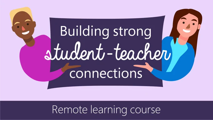 Picture of remote learning course and two people