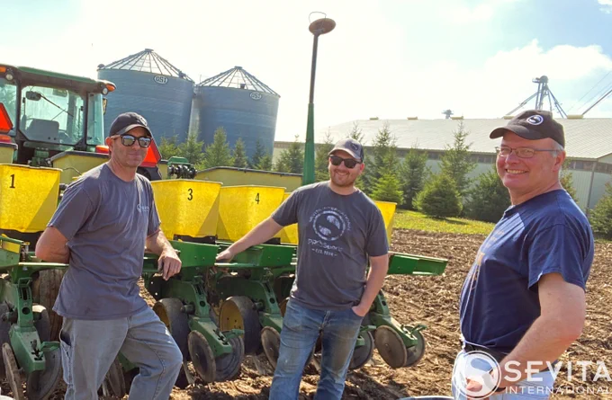Sevita employees planting soybean plot in Woodstock, Ontario