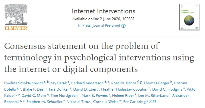 Consensus statement on the problem of terminology in psychological interventions using the internet or digital components