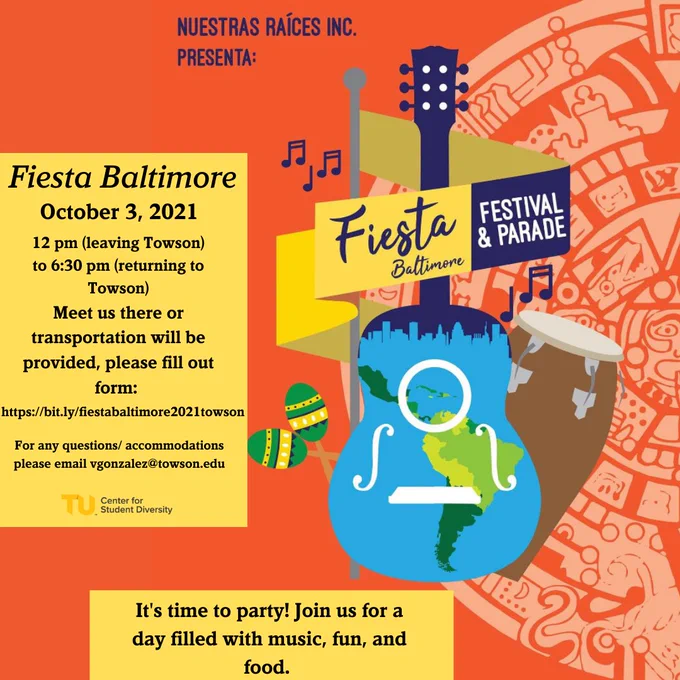 orange flyer with instruments for fiesta Baltimore