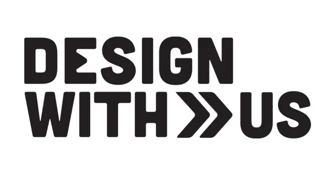 A white background with a black logo text that says “Design With Us.”