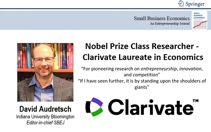 David Audretsch: Nobel Prize Class Researcher - Clarivate Laureate in Economics 