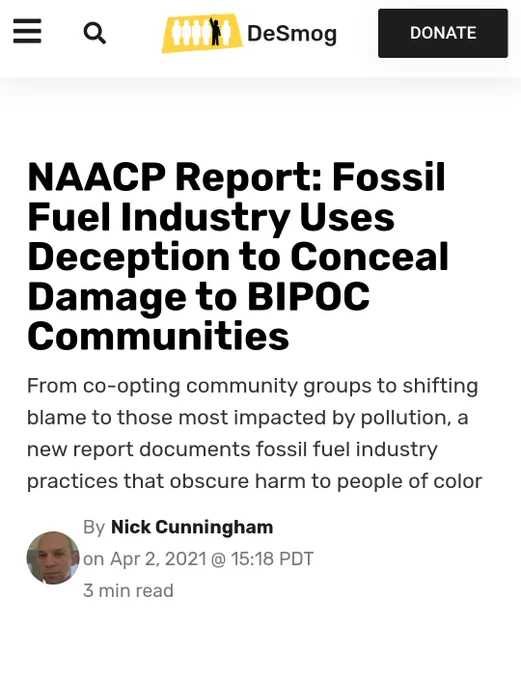 NAACP report fossil fuel industry uses deception to conceal damage to BIPOC communities