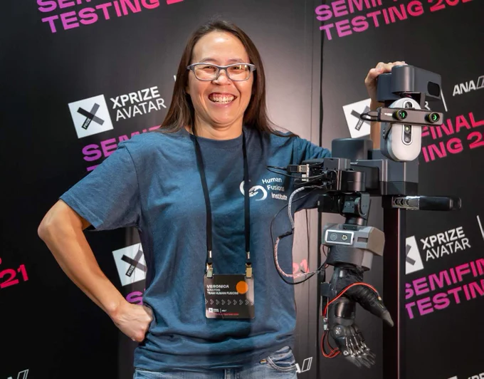 Prof. Veronica Santos with Sensa. Photo credit: Human Fusions institute