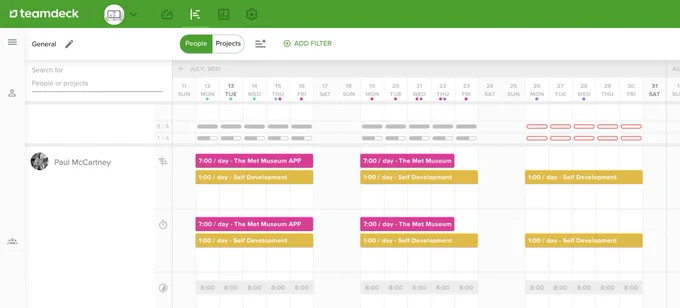 Resource management calendar in Teamdeck
