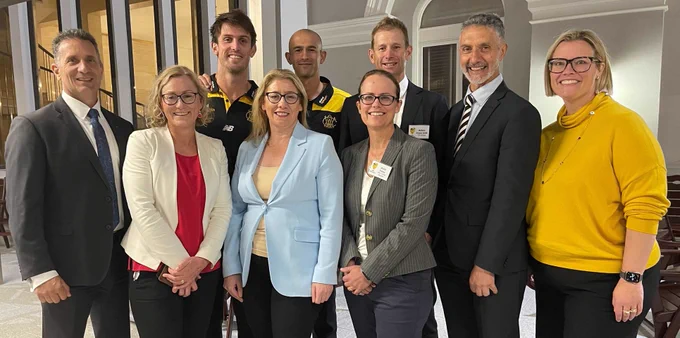 Group photo of #WAParliament Friends of Cricket including WA MPs and WA Cricket