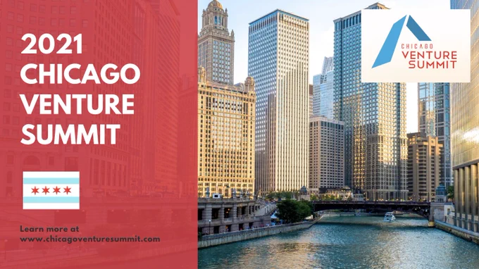 Pictured: The Chicago River and skyline view, titled 2021 Chicago Venture Summit