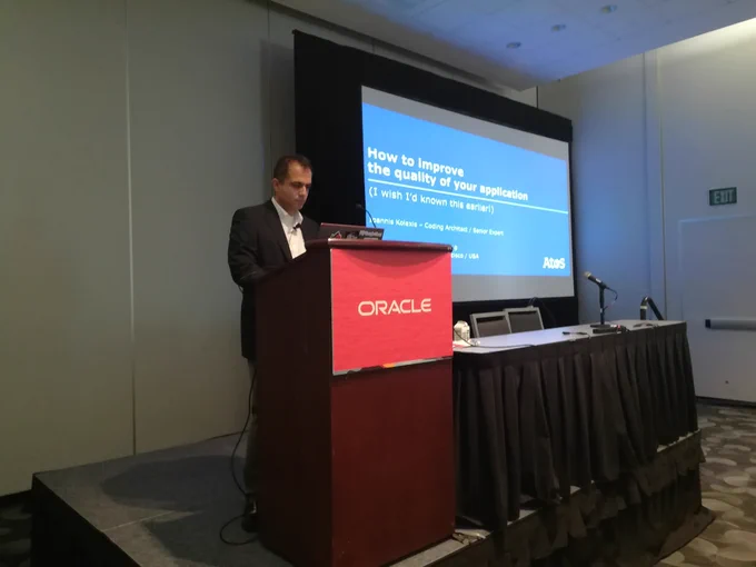 Ioannis Kolaxis speaking at Oracle Code One 2019 in San Francisco, USA