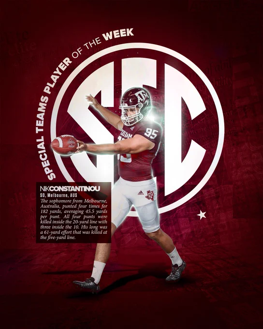 Nik Constantinou named SEC Special Teams Player of the Week