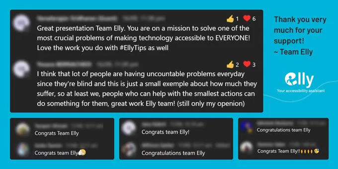 A collection of congratulatory messages for Elly, with the message "Thank you very much for you support! ~ Team Elly"