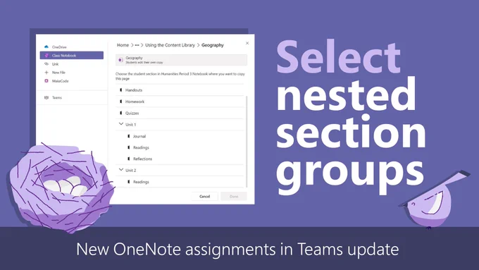 Picture of nested section groups in Teams