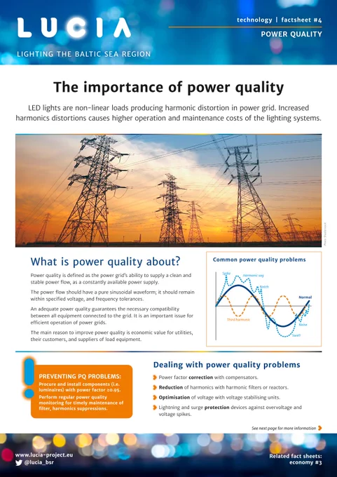 Screenshot of the LUCIA factsheet on the importance of power quality for LED lighting systems