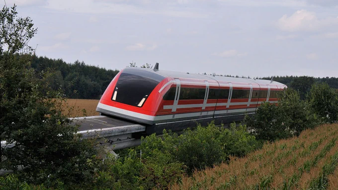 Transrapid09 Maglev train at the test track in Lathen Germany (TVE)