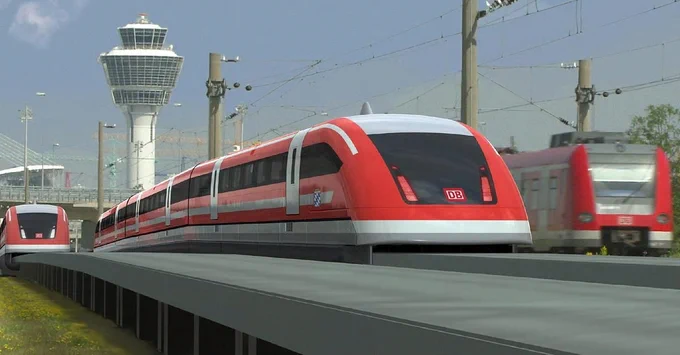 Artist Impression Transrapid09 trains entering/leaving at the Airport