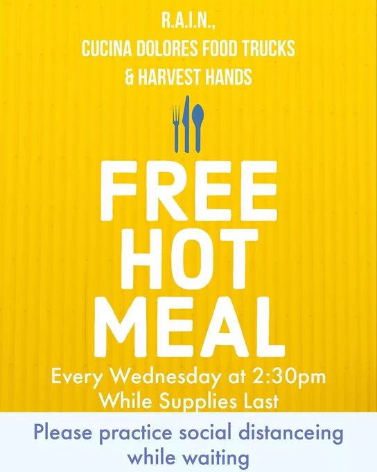 Invitation for Free hot meals on Wednesday's at Harvest Fields Community Church.