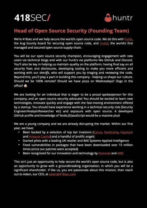 Head of Open Source Security - Job Spec.