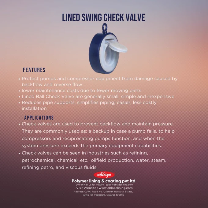 lined swing check valve by ablaze lining and coating