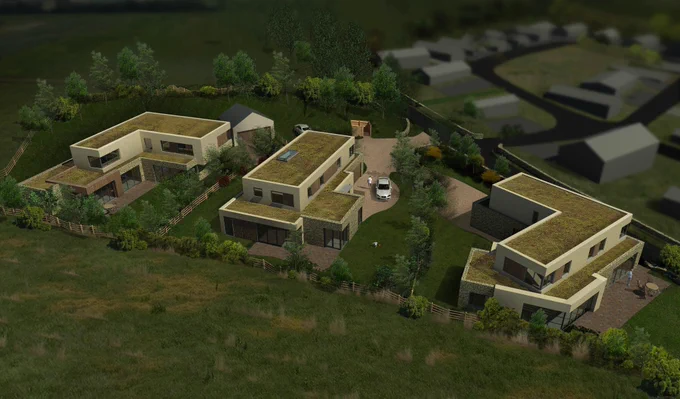 3 contemporary houses for planning by den architecture in the lower wharf valley in otley