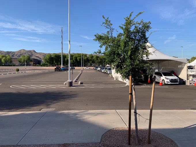 Short lines for Covid-19 testing at South Mountain Community College. 