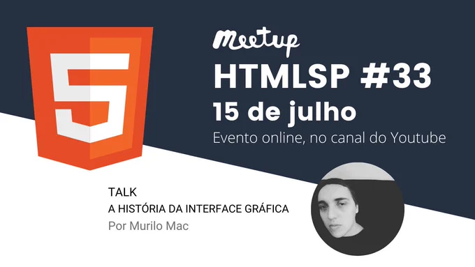 Banner com a foto do Murilo e o título da palestra que é A história da interface gráfica