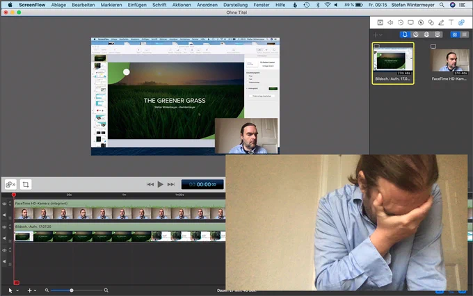 Screenshot of the ScreenFlow GUI with a Picture in Picture of me just realizing my mistake.