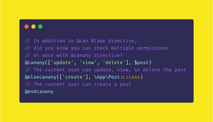 use @can and @canany in blade directive for checking permissions