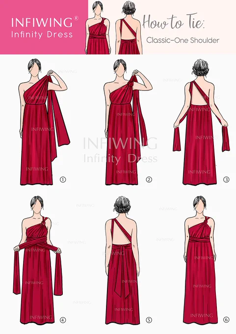 One Infinity Dress can be worn over 100 ways using the long straps and fits all body shapes. Follow our simple steps and tips to creat your own style. #bridesmaid #wedding #infinitydress #convertibledress #twistwrapdress #multiwaydress