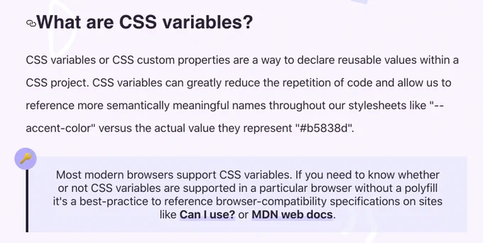Screenshot of first paragraph of https://www.aboutmonica.com/blog/give-your-css-superpowers-with-css-variables. Used to show callout about CSS compatability.